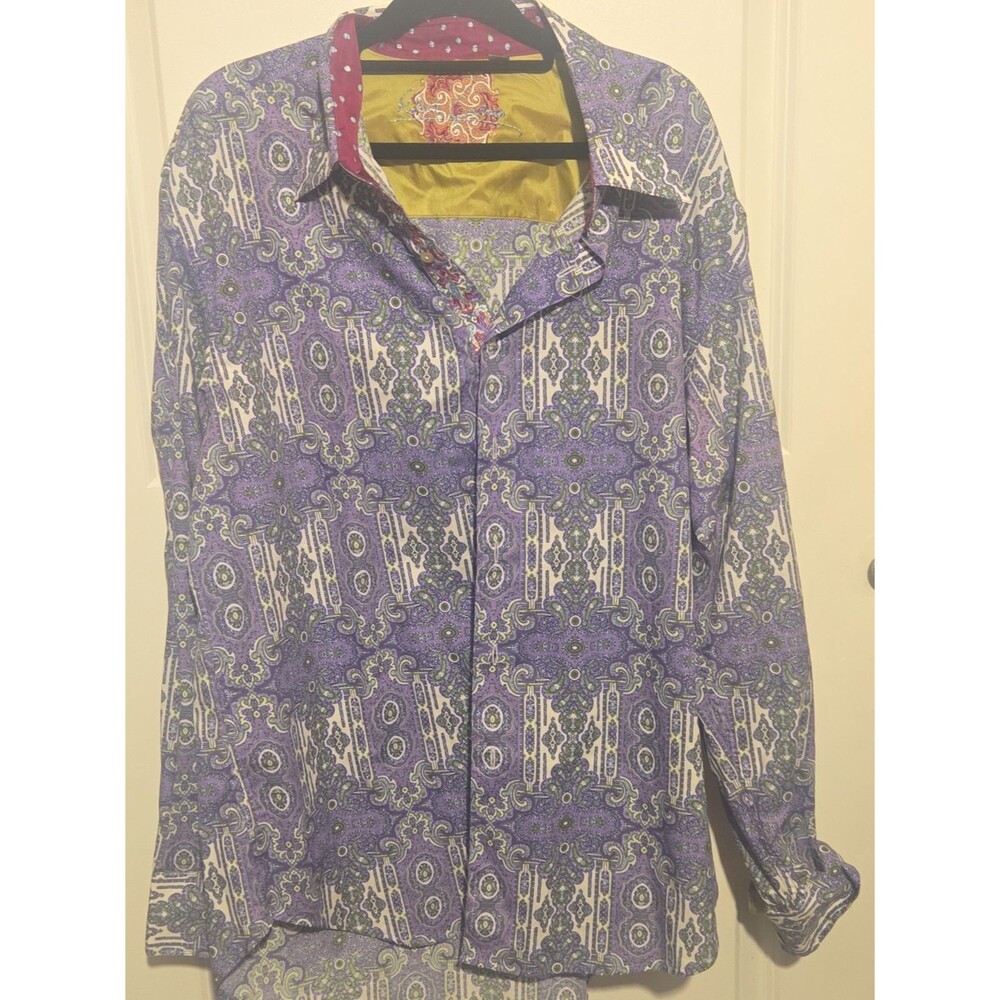 Robert Graham MensXL Purple Paisley Shirt LongSleeve Embroidered Contrast Collar